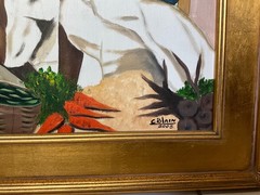 LOVELY HAITIAN ART PAINTING BY ARTIST CAREL BLAIN family life 25 in H X 21 in W
