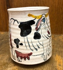 Folk ART Hand Painted and signed Cow Painted Coffee Mug Ooak