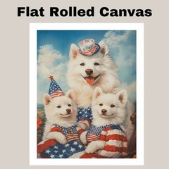 American Eskimo Dog Family in Patriotic Outfits Canvas Wall Art