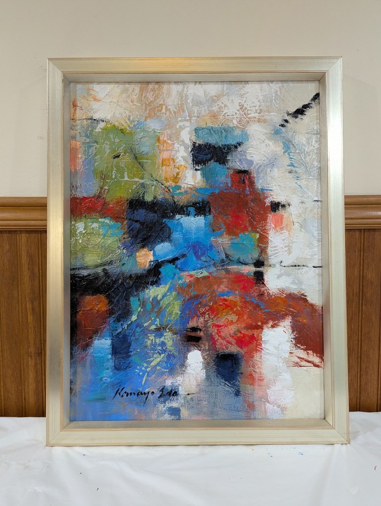 Abstract art framed original acrylic painting on Canvas. Medium size 18in x 28in