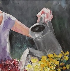 YARY DLUHOS Woman Garden Flower Female Girl Portrait Original Art Oil Painting