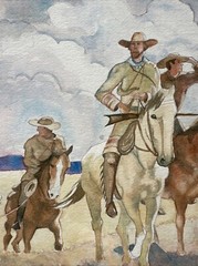 Vintage Watercolor Cowboy Painting By Dennis DJ Cashman 1970’s Settlers