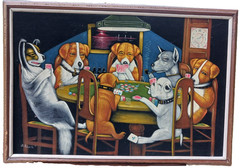 Vintage Dogs Playing Poker Black Velvet Painting , by B. Agulto well known 70’s