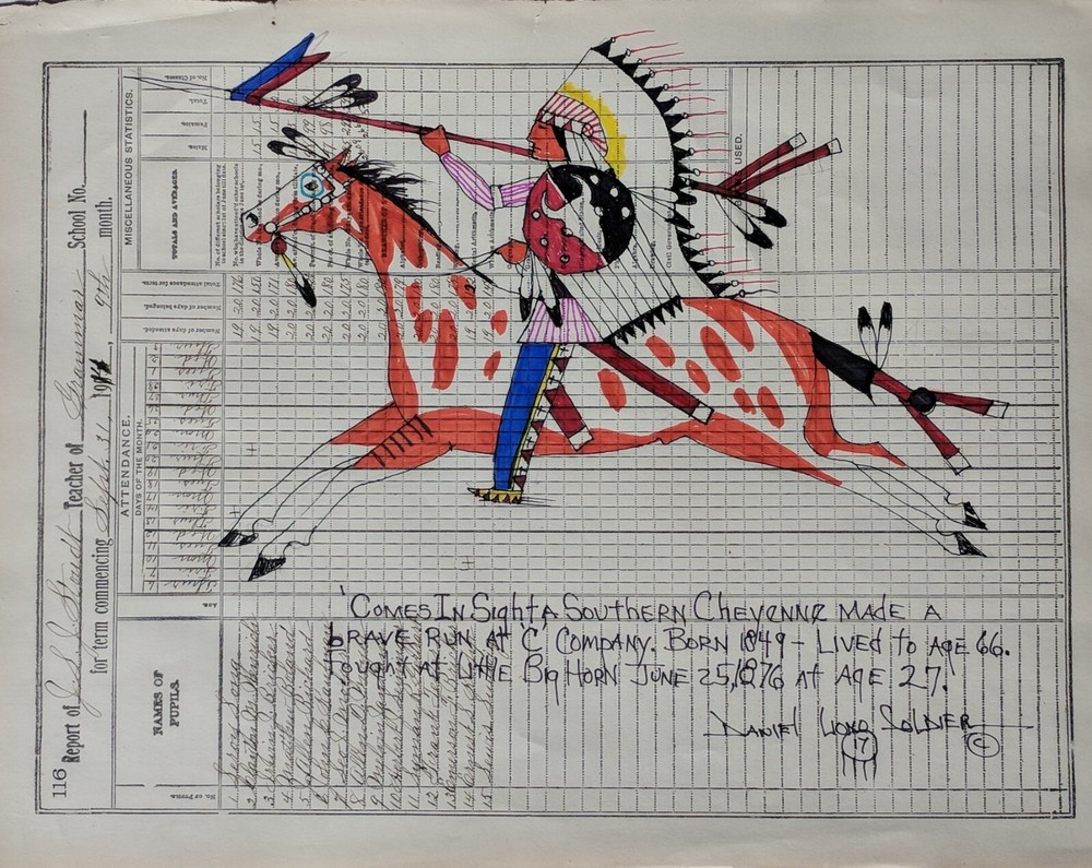 Daniel Long Soldier COMES IN SIGHT-CHEYENNE, Little Big Horn, Original Painting
