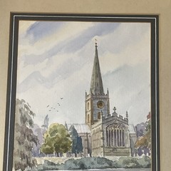 watercolor painting Holy Trinity Church Stratford-upon-Avon England by J.D.B.