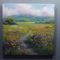 Colorful Wildflower Meadow Landscape Oil Painting Original Wall Art Canvas 10×10