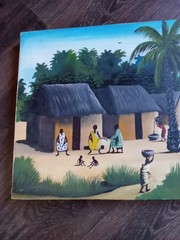 Vibrant Haitian Village Original Signed Painting, Cultural Fine Art Decor Gifts