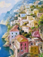 Amalfi Coast Landscape/Neapolitan Marine Scene/Original Oil Painting signed