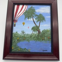 Vintage Hot Air Balloon Oil Painting Original Art by Sheri Tropical Landscape