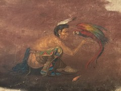 🔥 Antique 40s OLD West MEDICINE BIRD Native American INDIAN Parrot Oil Painting