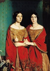 Hand painted oil painting noblelady portraits nice young women twins in red art