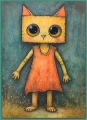 ACEO 2.5×3.5 watercolor painting – lot 2 pcs – cat kitten mouse fantasy surreal