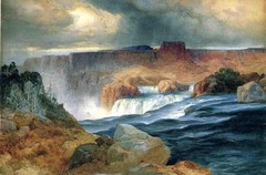 Oil Thomas Moran – Shoshone Falls, Idaho grand landscape for all in oil on canva