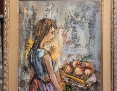 🔥Fine Vtg Old Paris French Impressionist Woman Fruit Market Oil Painting 1960s