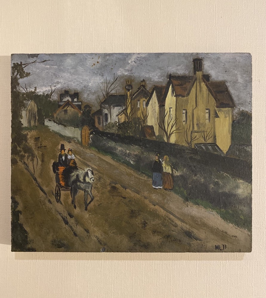 Vintage Painting Of A Village Street In The 1800s, Camille Pissarro Style, 1977