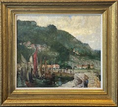 „A Devon Harbor“ William Lee Hankey, Coastal Town Seascape with Boats, England