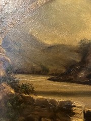 Oil On Panel 19th Century Depicting A Bridge Label On The Back And Signed