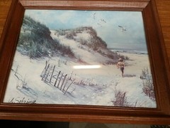 Vintage A. Sehring Wood Framed Print of A DAY at THE BEACH 22.5 in. x 18.5 in.