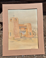 Larry Valdez Original Watercolor of San Miguel Chapel, Santa Fe, NM~13″Tx9″W