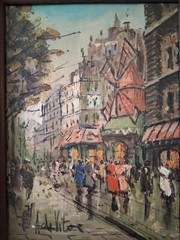 Antonio DeVity Original Oil Painting Paris Windmill Street Scene Signed Framed