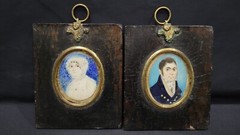 Pair of Antique Miniature Portraits of Young Lady & Gentleman