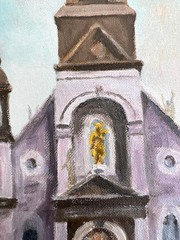 Vintage Original Art City Landscape Oil Painting Sailor’s Church Montreal Canada