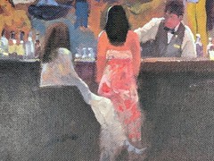 Original Dennis Nash 1947-2016 British Acrylic Painting Canvas New York Bar