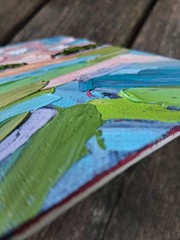 Original 4×6″ Oil Painting IMPASTO Textured colorful landscape & sunset abstract