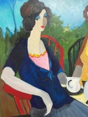 ITZCHAK TARKAY „OUTDOOR CAFE“ HAND SIGNED ORIGINAL OIL ON CANVAS- FRAMED ART