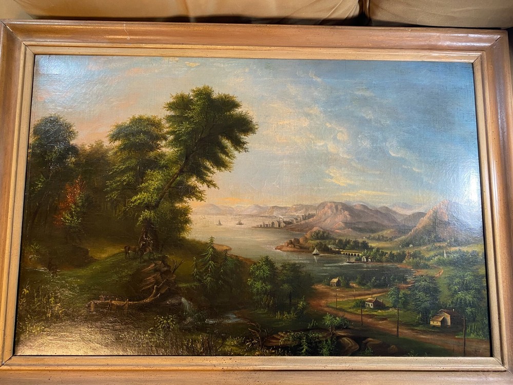 William John Hill (1819 – 1879) „Hudson River Landscape“ Oil Painting – Framed
