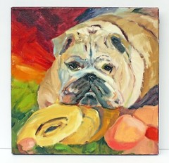 BETH GANDY “Bulldog Portrait” Painting – Oil on Canvas 12 x 12 inch – SO CUTE
