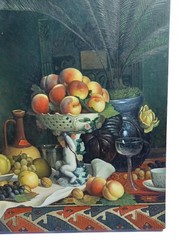 Reproduction Oil Painting A Tazza of Peaches, Fruit in a Bowl and Bottles on…