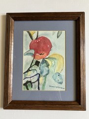 Vintage Framed And Matted Water Color/Poem Florence George The Last Apple 11 X9