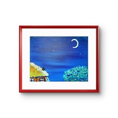 Cat Watches The Moon Original Expressionism Acrylic Abstract Canvas 11×14 Canvas