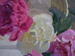 Floral still life with roses flowers Original Antique Oil Painting Signed Art