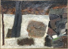 John D. Maziarz “Ledges & Edges” Oil Collage Canvas Abstract 40×56 Signed