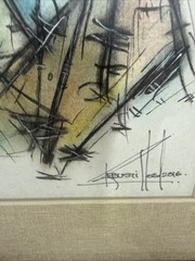 Artist Dibuso Abstract Girl Mixed Media Water Color Pen Framed Signed 2016