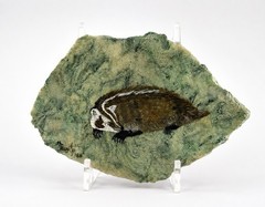 Hand Painted Badger on Natural Stone Slab Signed H Marty 1986 Wildlife 6×4”