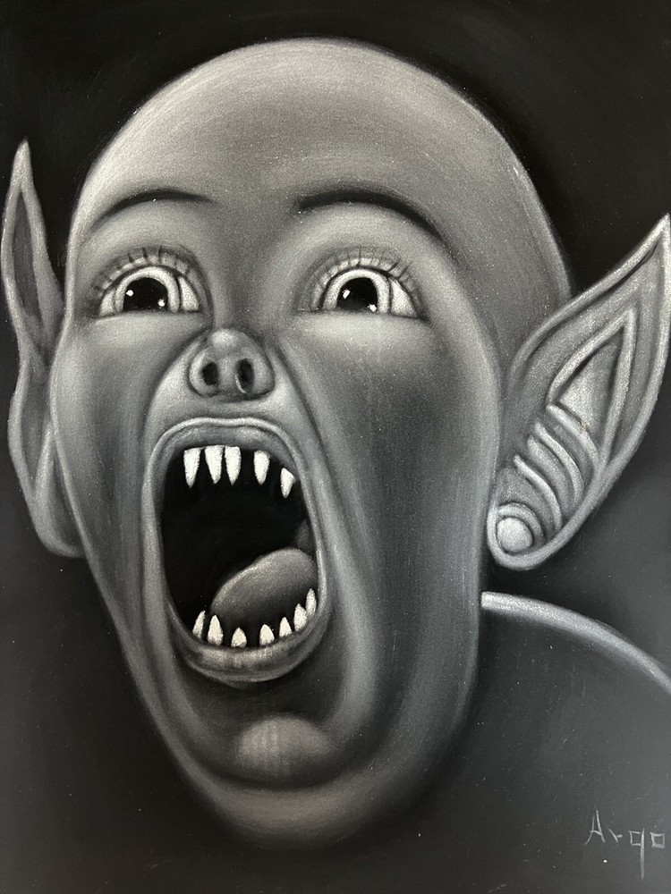 Bat Boy Bat Child Monster Legend Black Velvet Oil Painting Hand Painted Wall Art