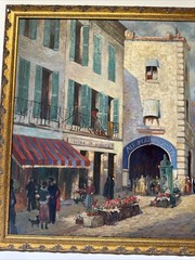 Paris France Painting French Large Oil Street Scene City Life Greenwood Vintage