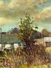 Oil painting Village Ukrainian painter canvas Unframed original Decor landscape