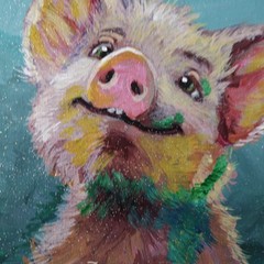 Original Acrylic Painting Cute Happy Pig Portrait Small Hand Painted Canvas Art