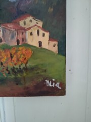 MIA (20th) „Mountain Village And Vines“ Oil On Canvas 38 X 46 Cm