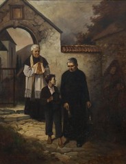 Max Bruck After Adolf Lüben – Framed 20th Century Oil, Calling for Supper