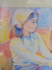 Watercolor Portrait Of A Lady 1970s Original Pastels Signed Outsider Art 36×28