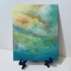 8″ x 10″ Original Acrylic Painting Clouds Sky Art Canvas Panel With Easel