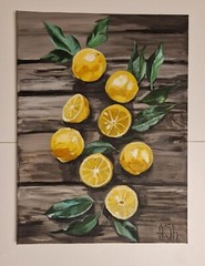Original oil painting lemons kitchen artwork food fruits nature art 12×16″