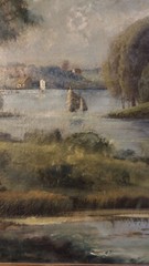 Antique 1898 Canvas Painting of English Cottage, 24 1/8″ x 17″