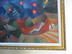 LARGE ABSTRACT PAINTING NIGHT EXPRESSIONISM MODERNISM CUBIST CUBISM Mystery