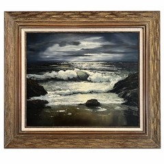 Vintage MCM Segundo Huertas (1923-2010) Seascape Oil Painting.